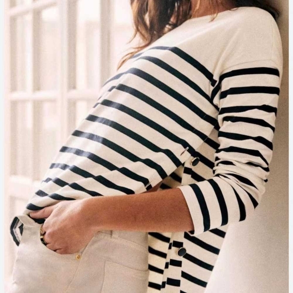 Sezane Tops - Sezane Navy and White Striped Long Sleeve Tee